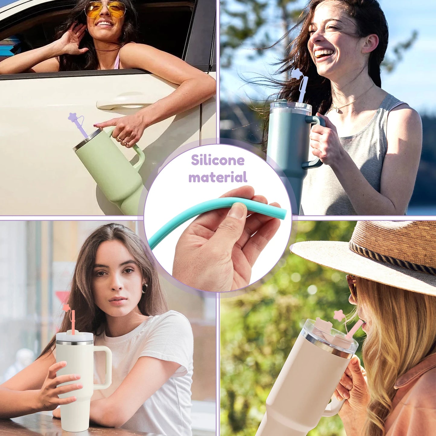 Tejesa 12Pcs Silicone Straws 12 Inch Soft Straw with Cover Reusable Cup Straw for Children Drinking Water Drinks Juice Smoothies Straws