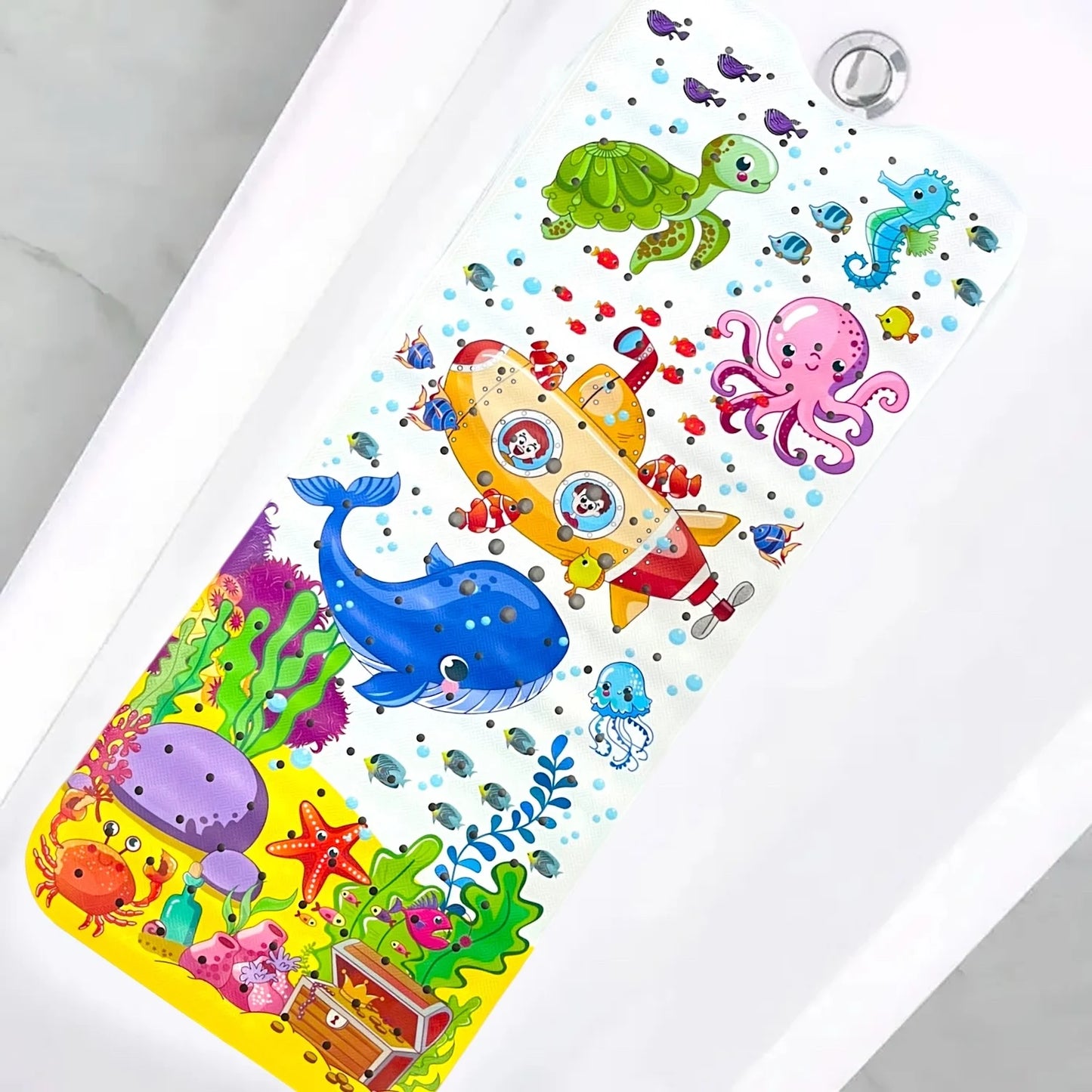 Tejesa 1pc Cartoon Extra Long Bathtub Mat 40x100cm Non Slip Bath Mat for Bathroom Tubs Shower Mats with Suction Cups & Drain Holes