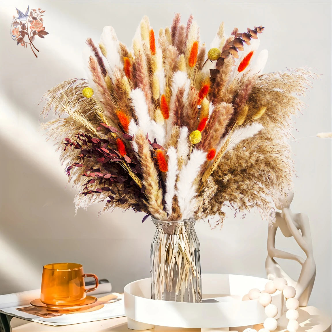 Fluffy Bunny Tails Grass Dried Flowers Pampas Bouquet for Wedding DIY Dining Table Decor Eucalyptus Leaves Home Party Decoration