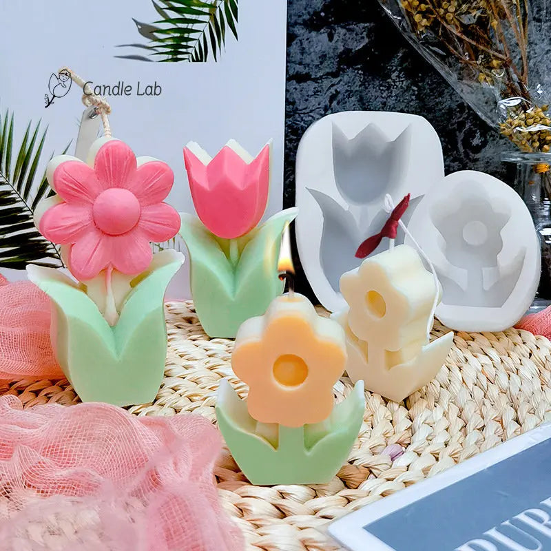 Tulip Candle Silicone Mold 3D Flower Sunflower Handmade Aromatherapy Candle Mould DIY Handmade Home Decoration