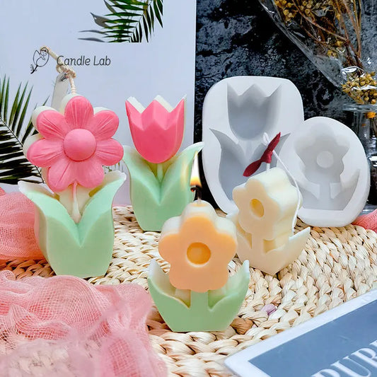 Tulip Candle Silicone Mold 3D Flower Sunflower Handmade Aromatherapy Candle Mould DIY Handmade Home Decoration