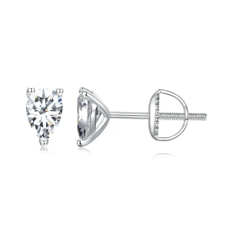 BAMOER Moissanite Stud Earrings, D Color Brilliant Pear Cut Lab Created Diamond 925 Silver Earrings Gold Plated for Women