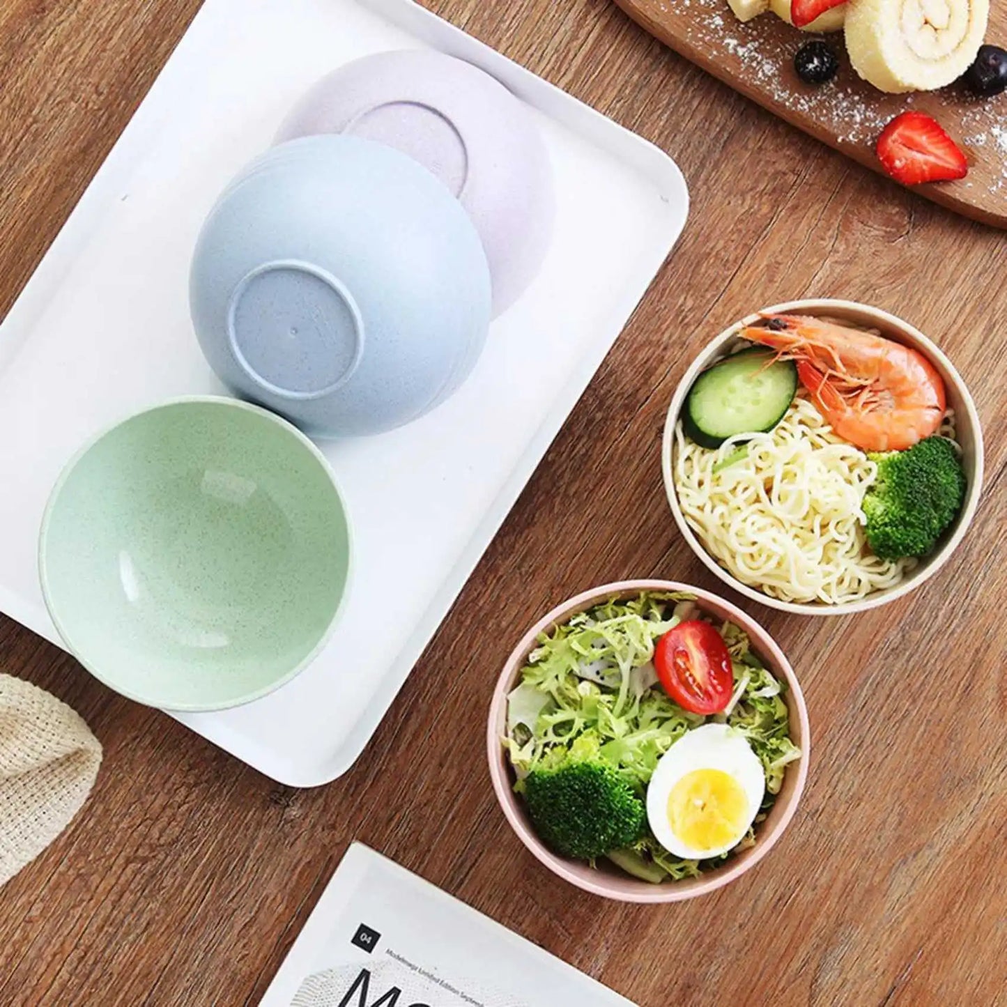 Hemasa 5 PCS 12cm Cereal Bowls Wheat Straw Unbreakable Reusable Bowls