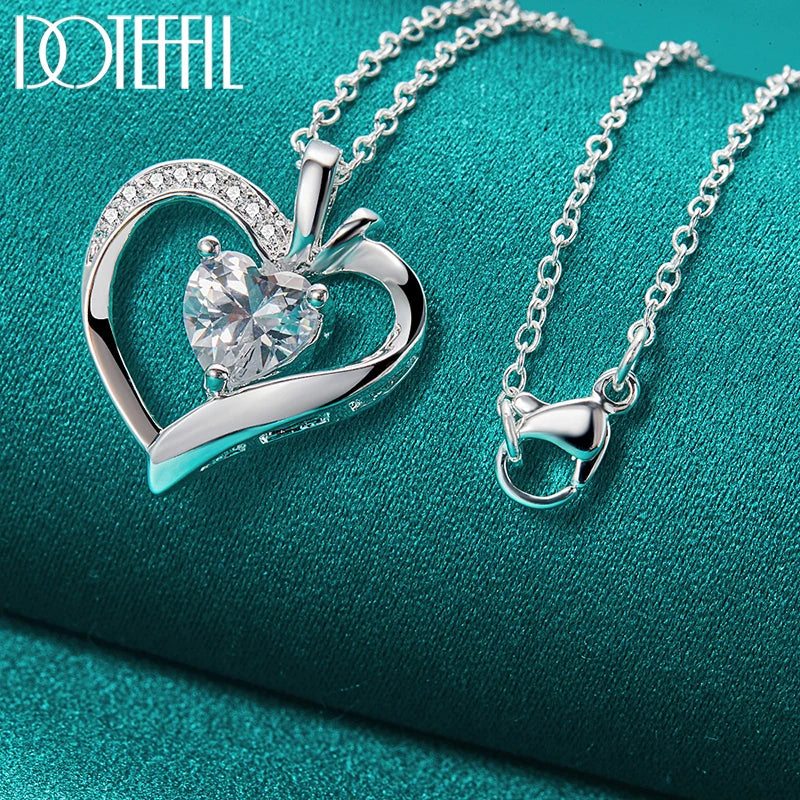 Hemasa  925 Sterling Silver  Zircon Heart Pendant Necklace For Woman Wedding Engagement Charm Jewelry