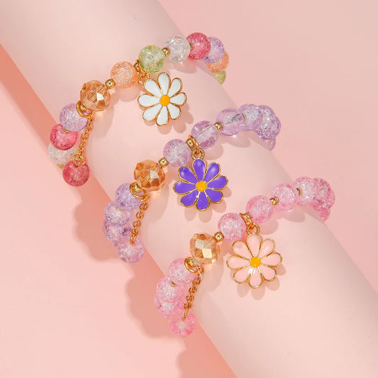 3Pcs/set Daisy Pendant Colorful Beaded Bracelets for Girls Women