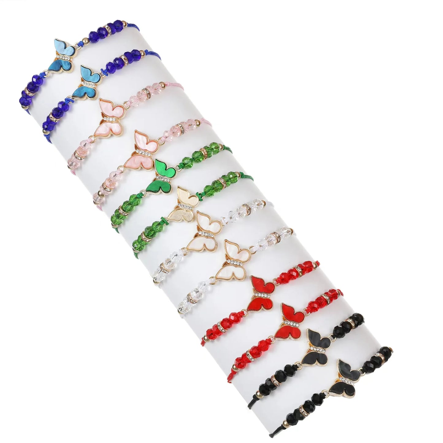 12 Pieces Fashionable Multi-Color Crystal Butterfly Beaded Bracelets For Women's Minimalist Hand Woven Bracelets