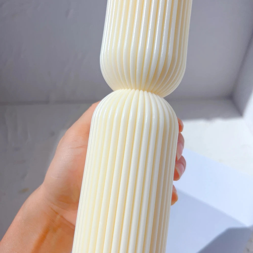 Cylindrical Tall Pillar Candle Molds Ribbed Aesthetic Twist Silicone Mould Geometric Abstract Decorative Striped Soy Wax Mold