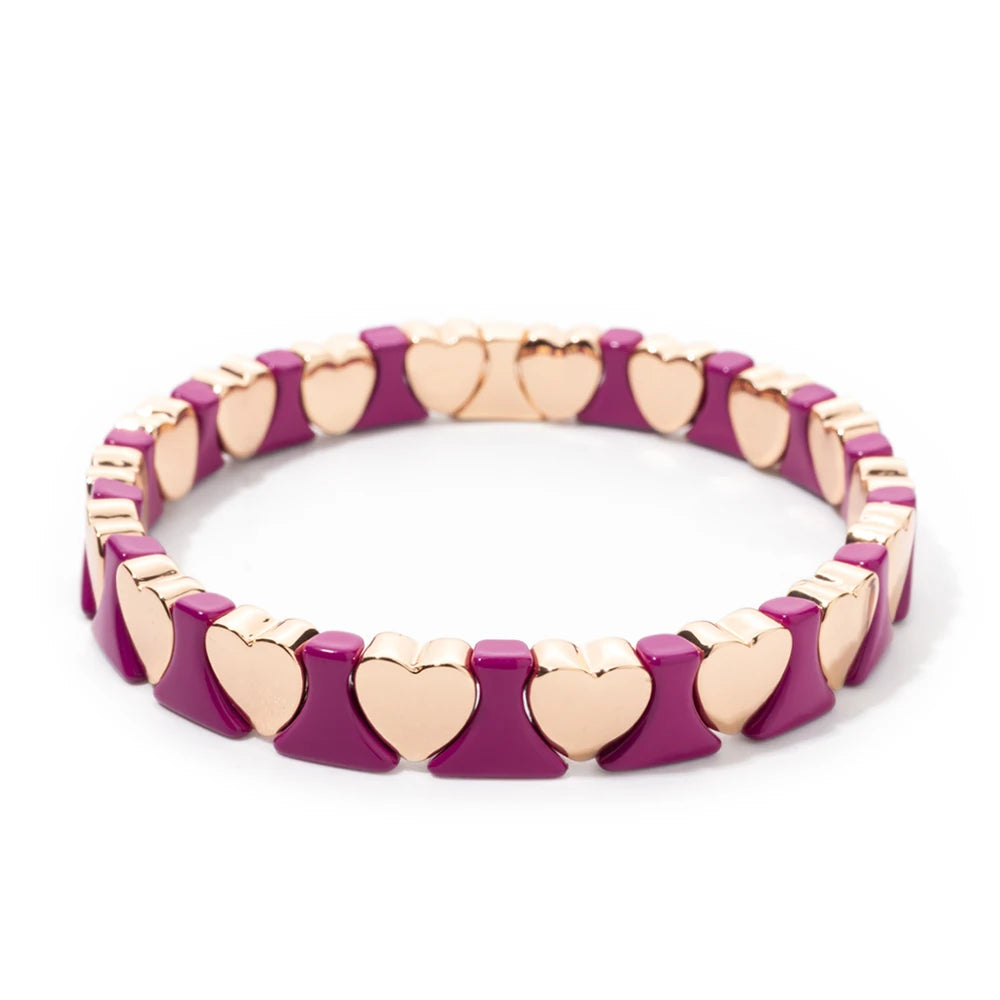 Tejesa Gold Color Heart Shape Bracelets / Elastic Love Bangle For Women Couple Jewelry