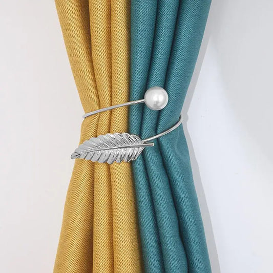 drilling-free Curtain pearl Holdbacks Leaf Design Pullbacks for Curtain Decor Curtain Side Holders Pullbacks for Bedroom Hotel