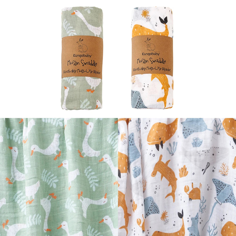 Tejesa 2pcs Set 100% Cotton Baby Muslin Swaddle Blanket / Newborn Bath Towel / Infant Wrap