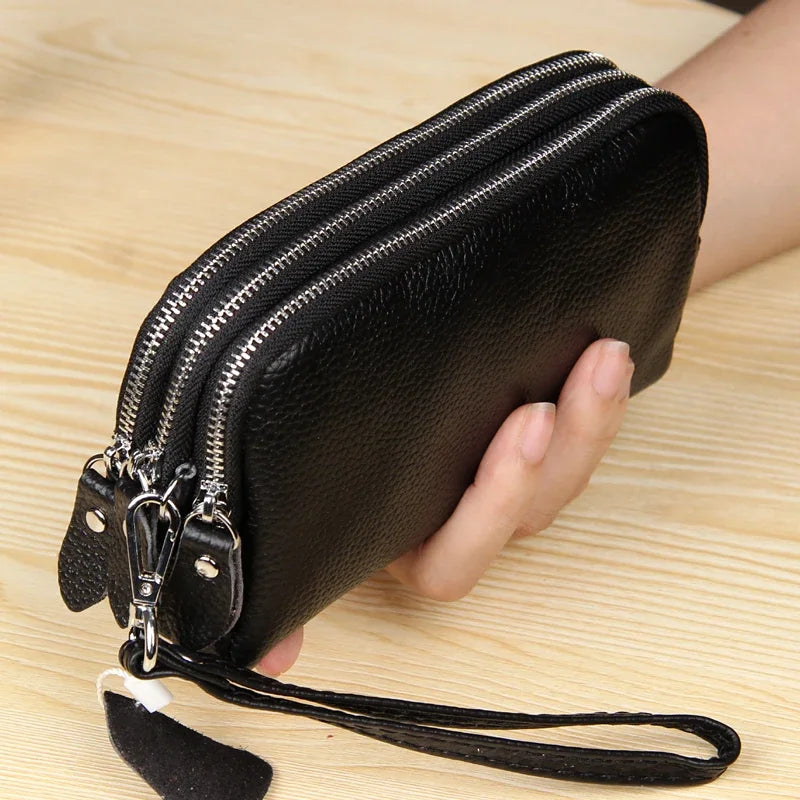 Hemasa   Leather Long Wallet   3-Layer Zipper Purse Bag Large Capacity Wristlet Clutch Wallets /Phone Bag /Money Purses