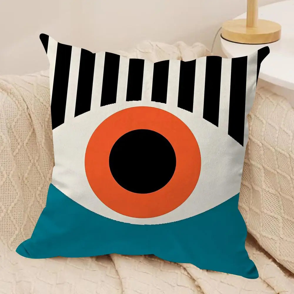 Hemasa  4Pcs Geometry Cushion Cover Soft Plush Fabric Double-Sided Printed Sofa Cushion Cover for All Seasons Home Decor