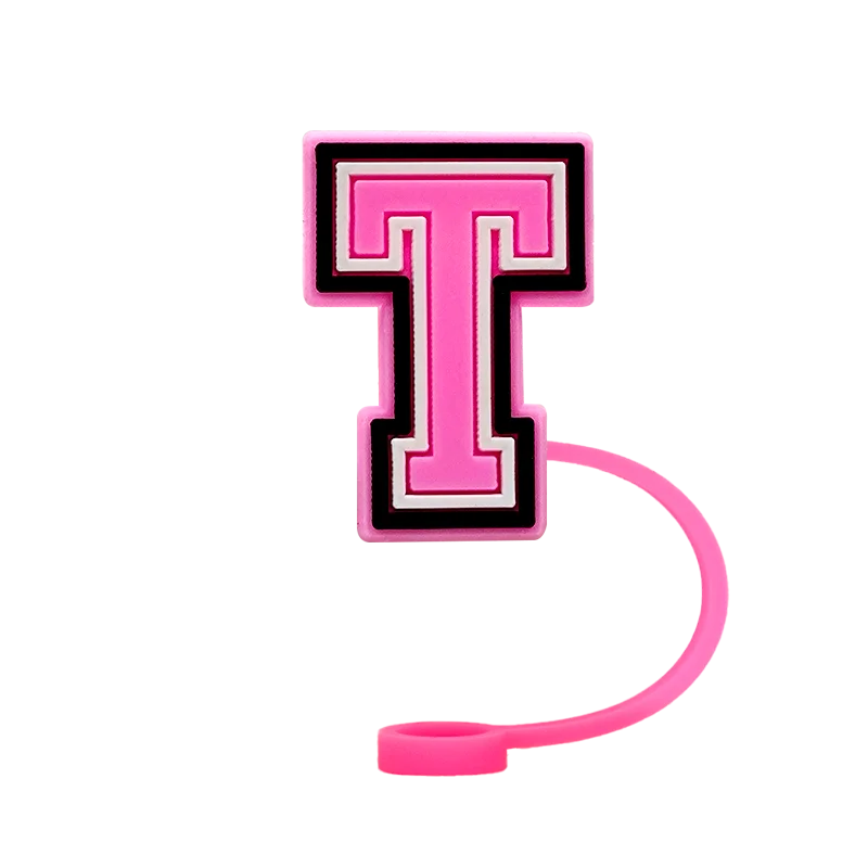 10mm Pink Letter Straw Cover Caps 1PCS Accessories For Cups,Soft Silicone Alphabet Straw Topper Drinkware,Dustproof Straw Caps