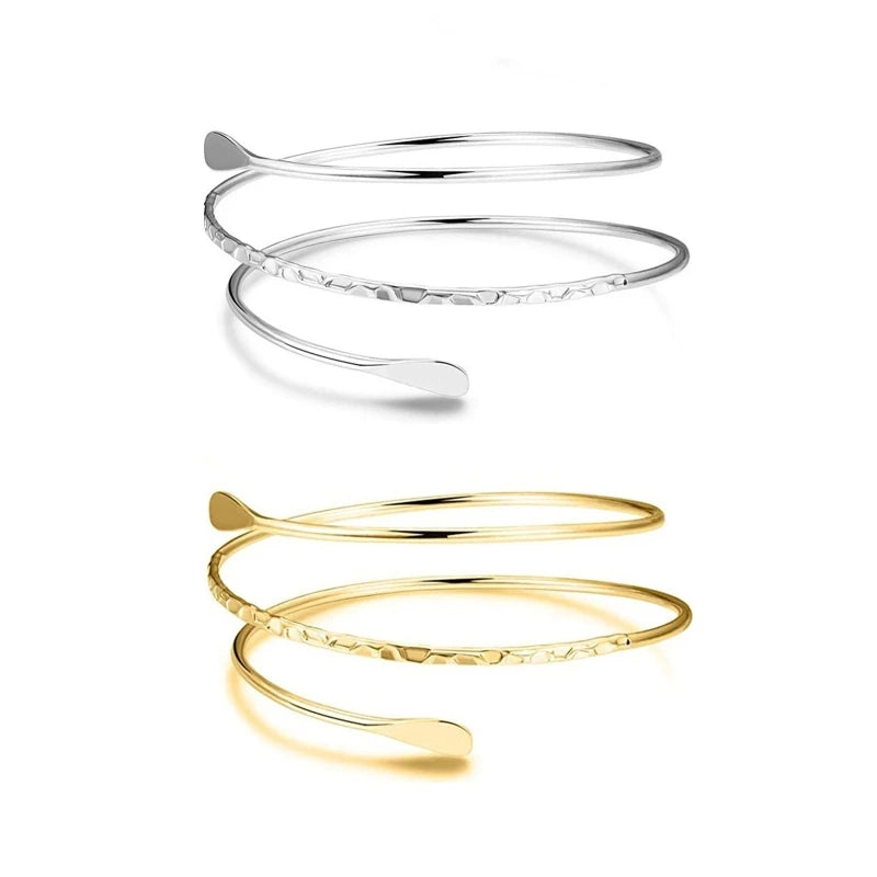 Upper Arm Bracelet Metal Coil Swirl Spiral Shape Armband Cuff Fashion Simple Arm Bangle Armlet Adjustable for Women Girl