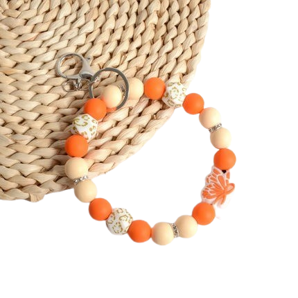 Hemasa Personalized Bangle Silicone Bead  Stretch Wristlet bracelet/ Keychain with  Keyring Gift for Teacher Mom Nurse Gift