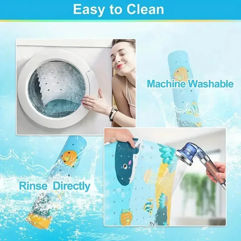 1pc Non Slip Bathtub Mats, 40x100cm Cartoon Ocean Bath Mats with Suction Cups & Dran Holes, PVC Shower Mats Bath Rugs Quick Dry