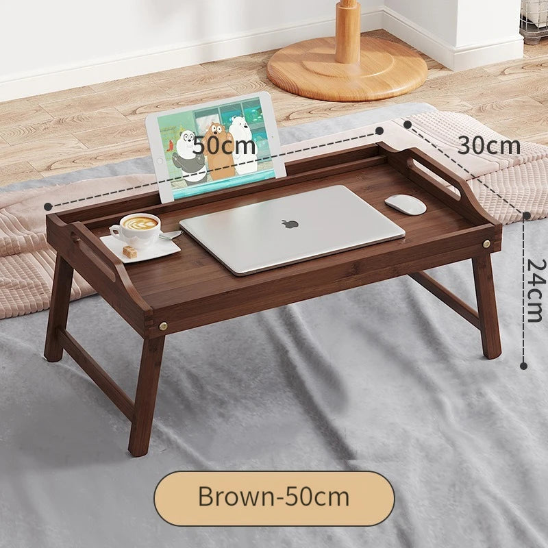 Hemasa  Bamboo Wood Bed Tray Portable Folding Laptop Desk Tea Food Serving Table Folding Leg Laptop Desk On The Bed