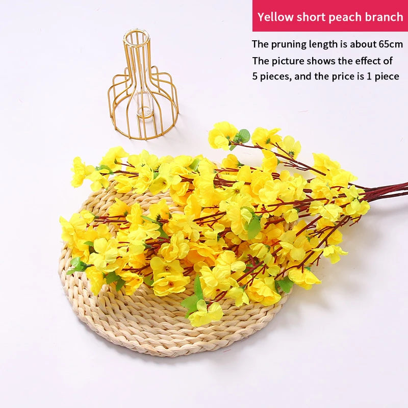 Artificial Peach Blossom Branch, Spring Plum Blossom, Silk Flower, Tree Decoration, Home, Wedding, DIY, 1 Pc, 3 Pcs, 5Pcs
