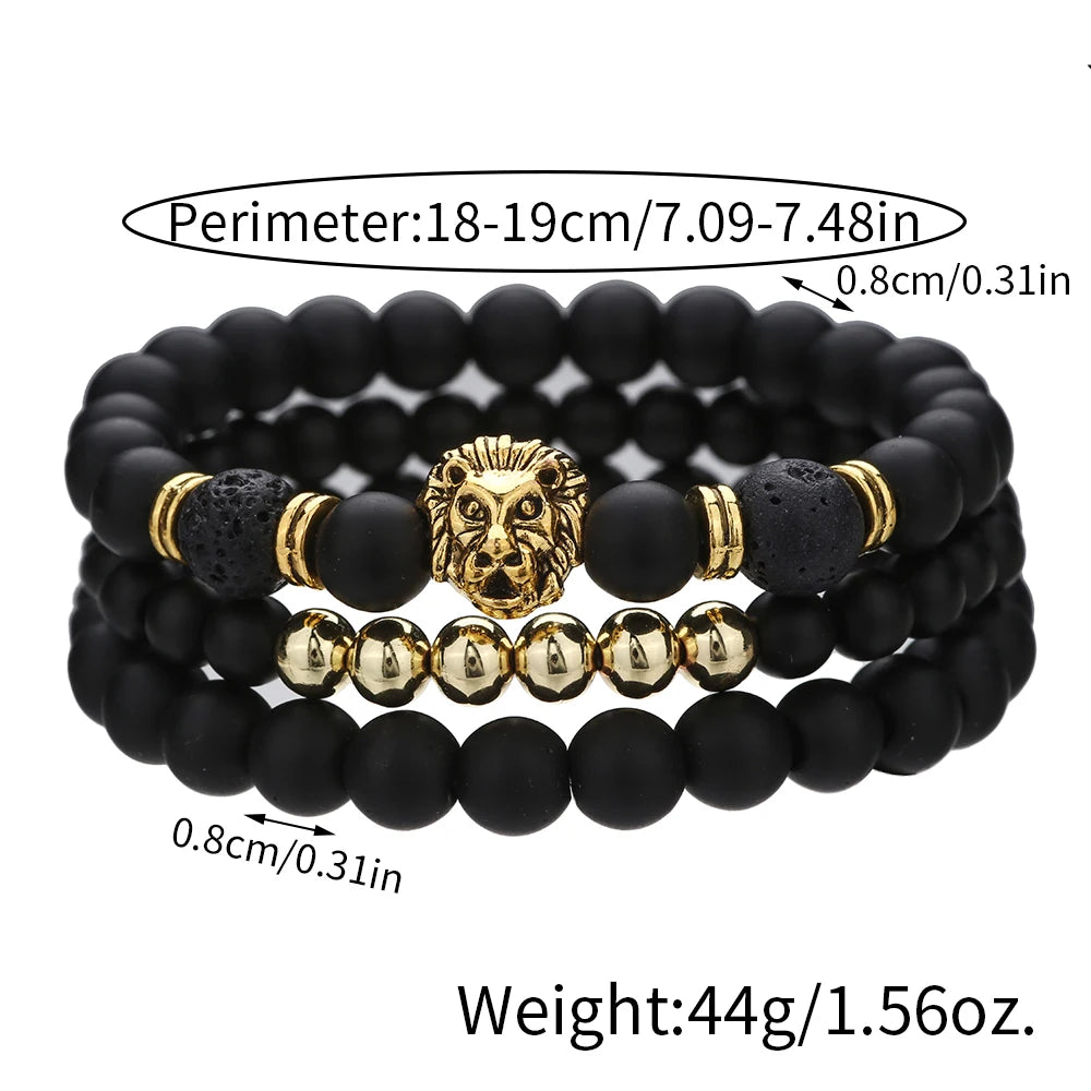 Vintage Lion Head Beaded Bracelets Men Obsidian Lava Stone Dog Paw Charm Bracelets & Bangles for Women Friendship Jewelry Gift