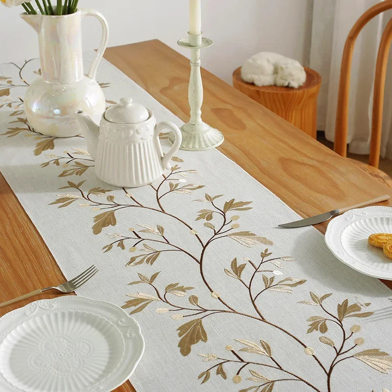 Tejesa Embroidery Tassel Table Runner,Cotton Linen Thicken Fabric ,Kitchen Dining Room coffee Table Restaurant Decor Supplies
