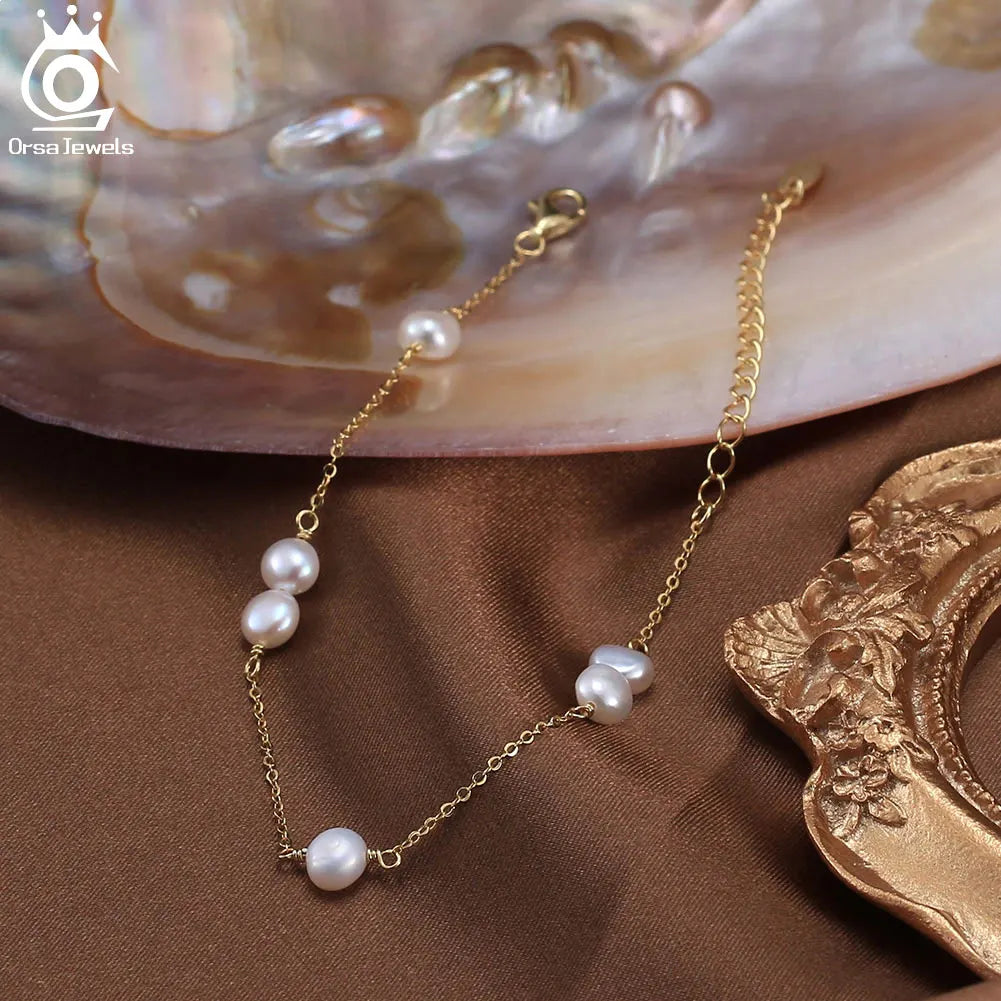 ORSA JEWELS 925 Sterling Silver Pearl Bracelet for Women Girls Vintage Pearls Link Chain Bracelet Fashion Jewelry GPB27
