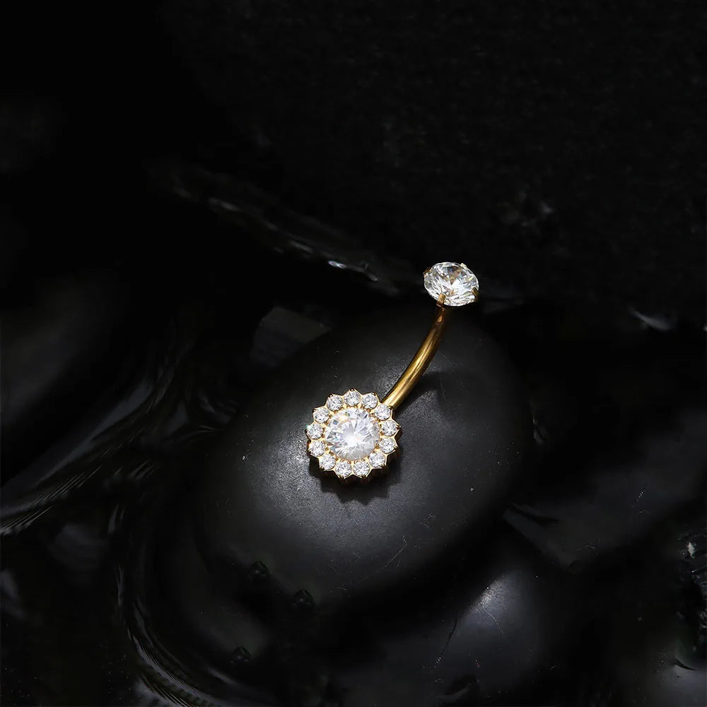 F136 Titanium Belly Button Nail 14G Inner Threaded Sunflower with Zirconia Belly Button Ring Titanium Body Piercing Jewelry