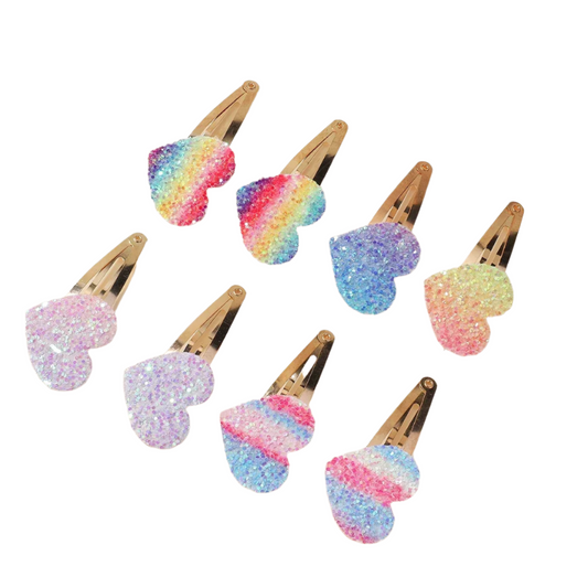 Hemasa 8Pcs Fashion Glitter Rainbow Flower Rabbit  Handmade Hairpins For Cute Girls Hair Clips Barrettes Headwear Hair Accessories