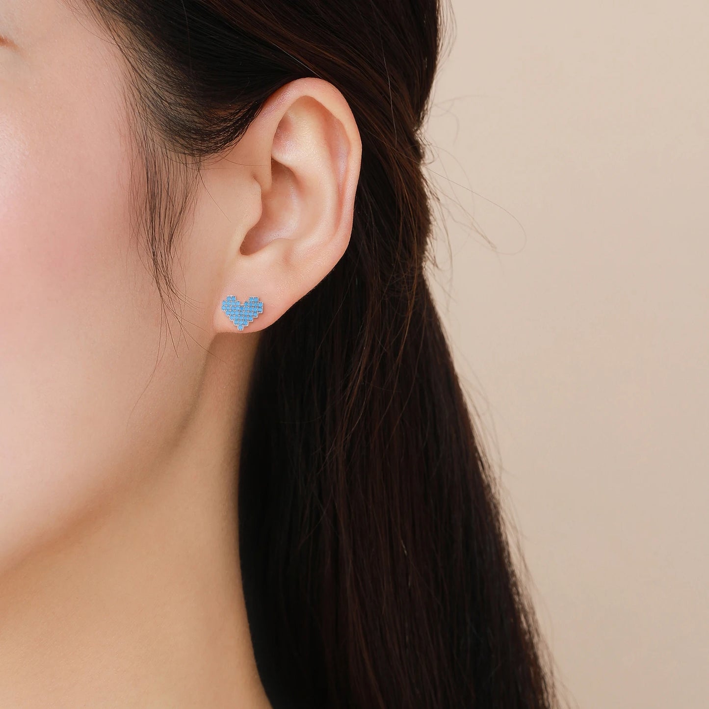Modian 925 Sterling Silver Vintage Turquoise Stud Earrings for Women Romantic Heart Ear Studs Hypoallergenic Fine Jewelry
