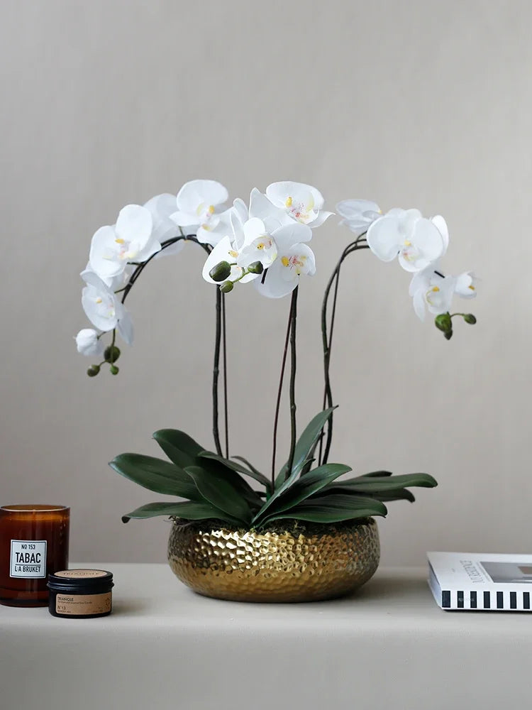 High-end phalaenopsis pot fake flower simulation flower living room large table decoration flower porch decoration