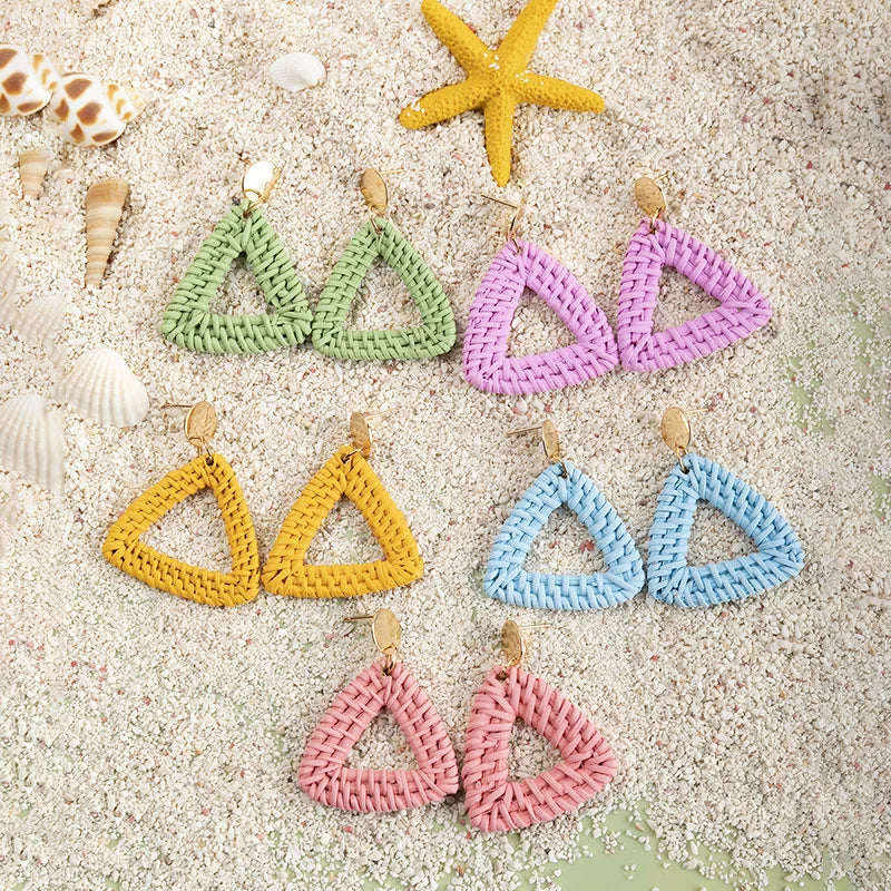 Fashion Bohemian Handmade Rattan Earrings Women's Summer Ocean Beach Earrings Jewelry for Women