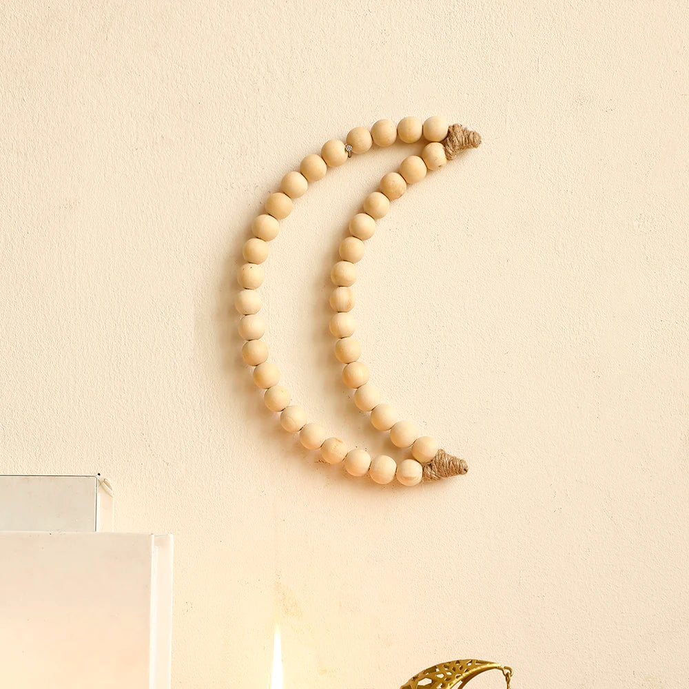 Moon Wall Hanging Decor Decorative Wood Moon Bead Garland Home Decor Wooden Moon Wall Art  Decorative Beads Boho Home Decoration