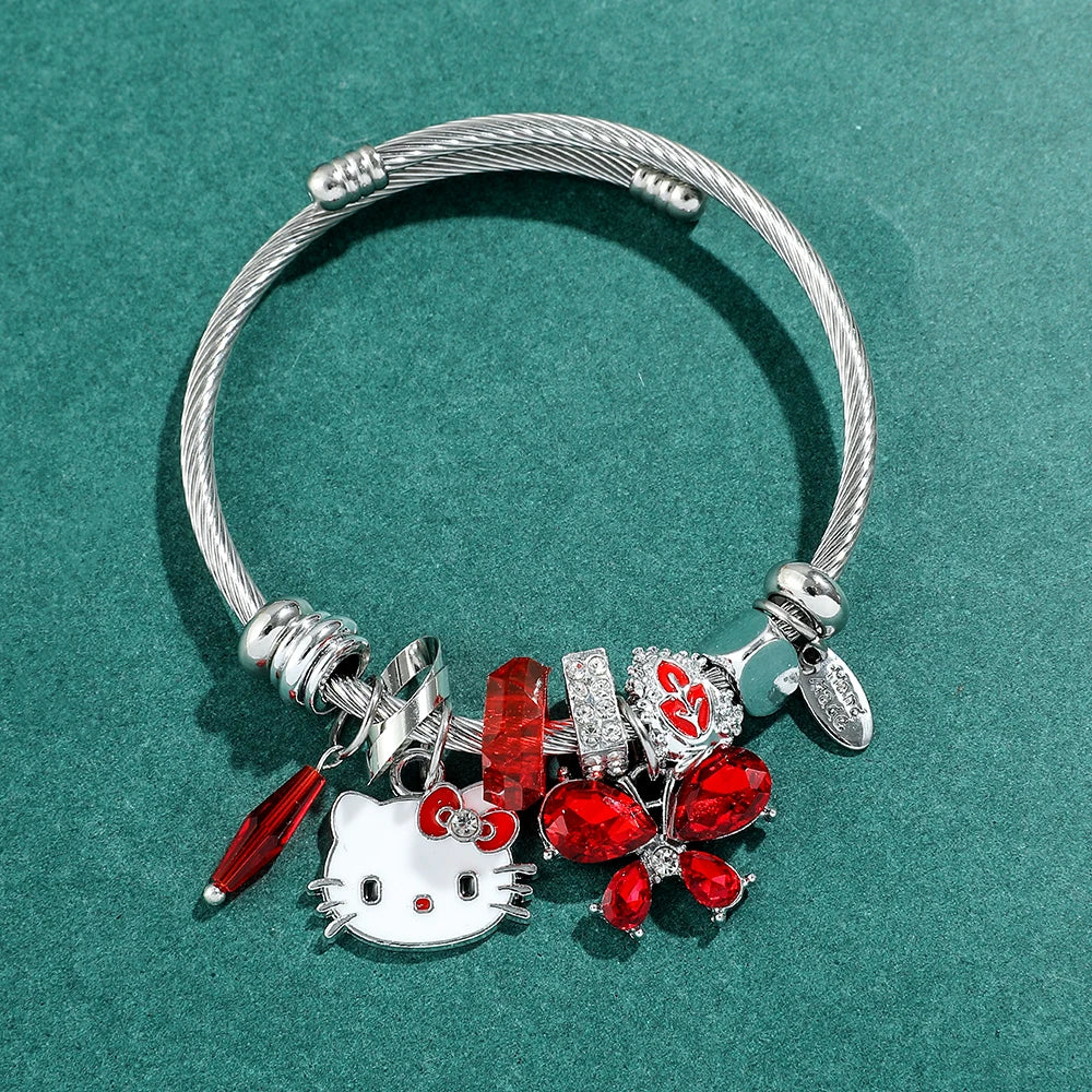Sanrio Cartoon Charms Bracelets Kawaii Hello Kitty Beads Pendant Hand Chains Cute Bangle Jewelry Accessories Gifts for Girls