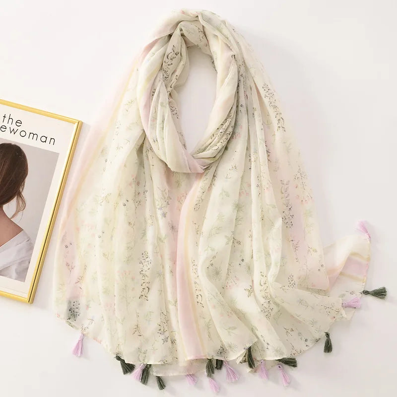 Tejesa Woman Shawl Fashion Design Tassel Cotton Scarf  /Floral Print Ladies Scarves