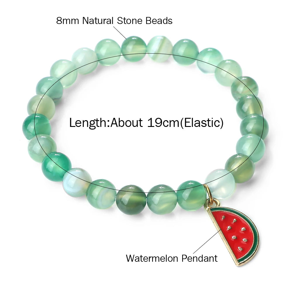 New Arrival Watermelon Pendant Bracelet For Women Men Boho Fruit Bracelets Natural Stone Elastic Bangle Girl Summer Jewelry Gift