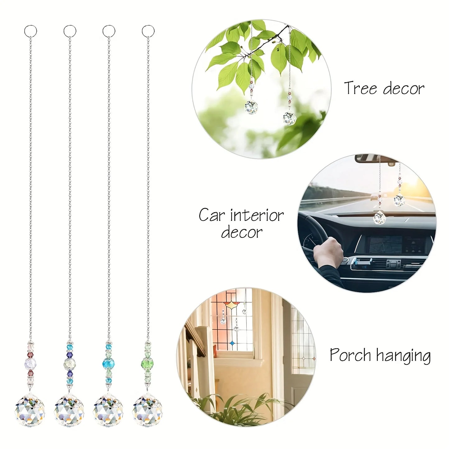 4 Pcs Window Crystal Suncatcher Hanging, Crystal Ball Prism Pendant Suncatcher Rainbow Maker with Chain for Garden Wedding Chris