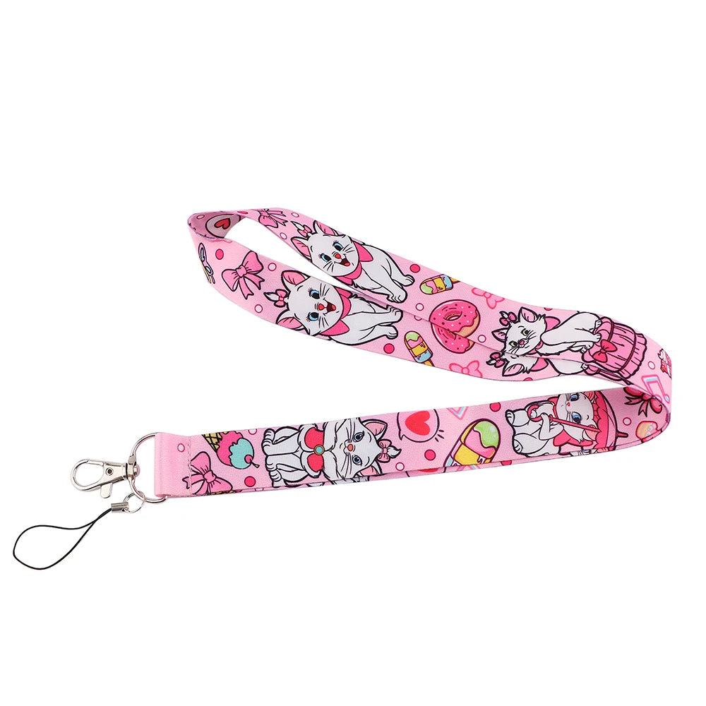 Cute Marie Cat Credential Holder Cartoon Animal Lanyards for Key Neck Strap For Card Badge Gym Keychain Keyring Accessories Gift