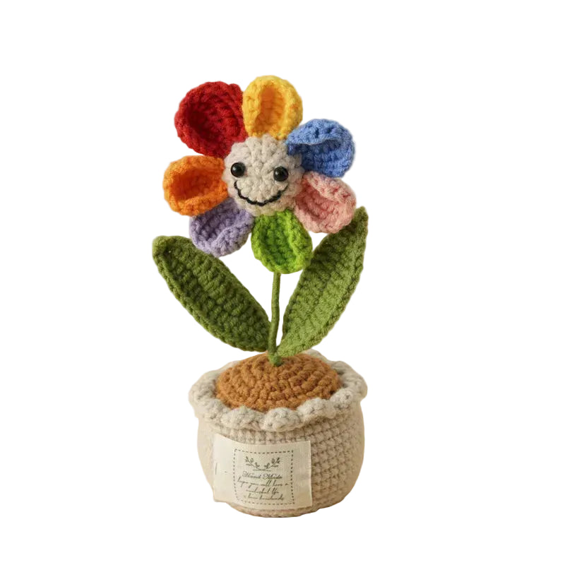 Hemasa Crochet  Colourful  Kintted  Potted  Sunflowers Table Decor Graduation Gift