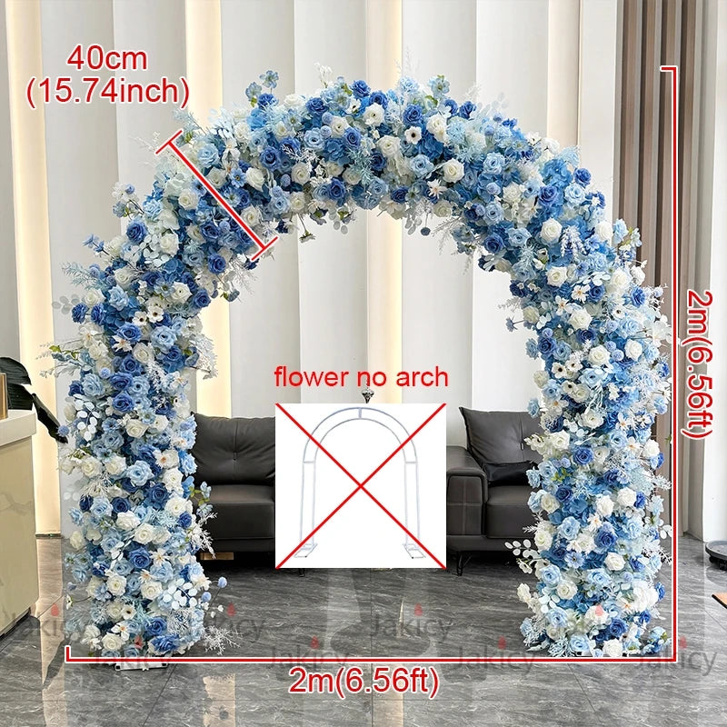 Blue White Rose Hydrangea Flower Row Runner Arrangement Wedding Backdrop Arch Decor Floral With Frame Event Banquet Party Props