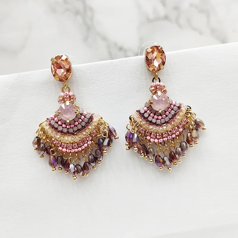 Hemasa Colorful Beaded  Long Earrings for Women