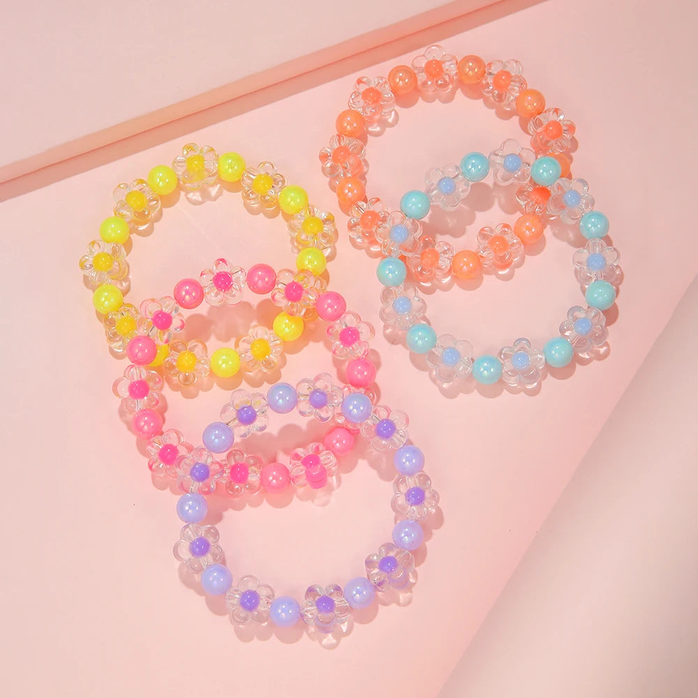 5Pcs/Set Colorful Beads Flower Bracelet Friendship Girls Bangle Jewelry Gifts