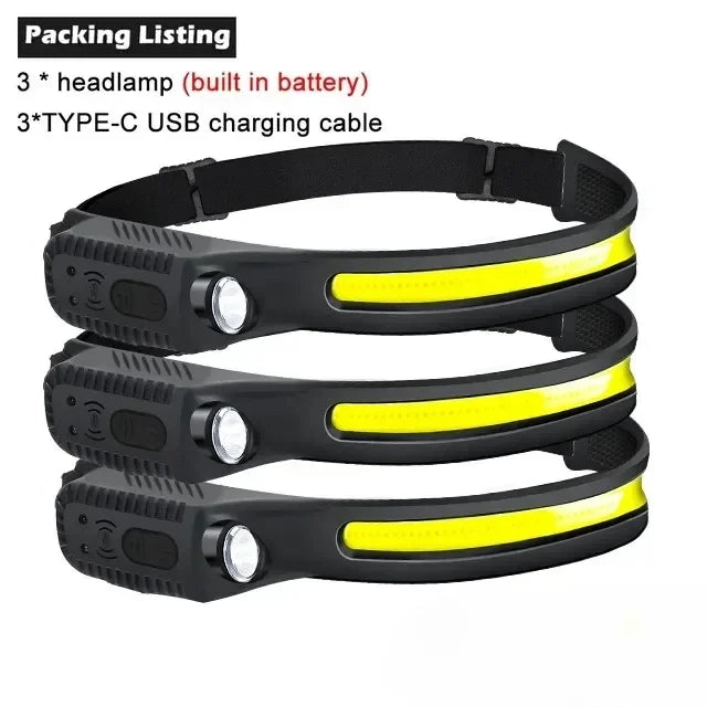 Hemasa 1-10PCS LED Indication Headlamp Rechargeable Head Flashlight 1200mah Built in Battery Outdoor Camping Fishing Headlight Lantern
