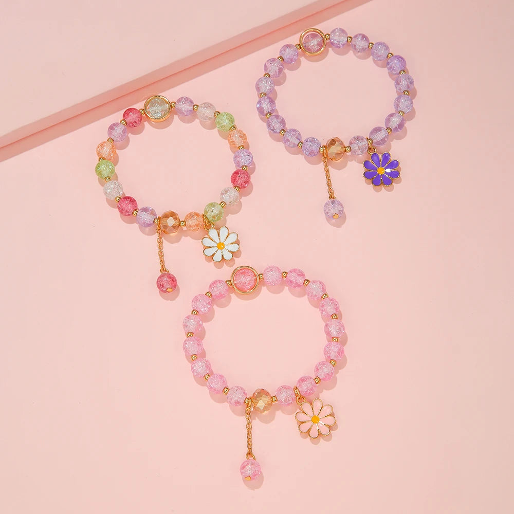 3Pcs/set Daisy Pendant Colorful Beaded Bracelets for Girls Women
