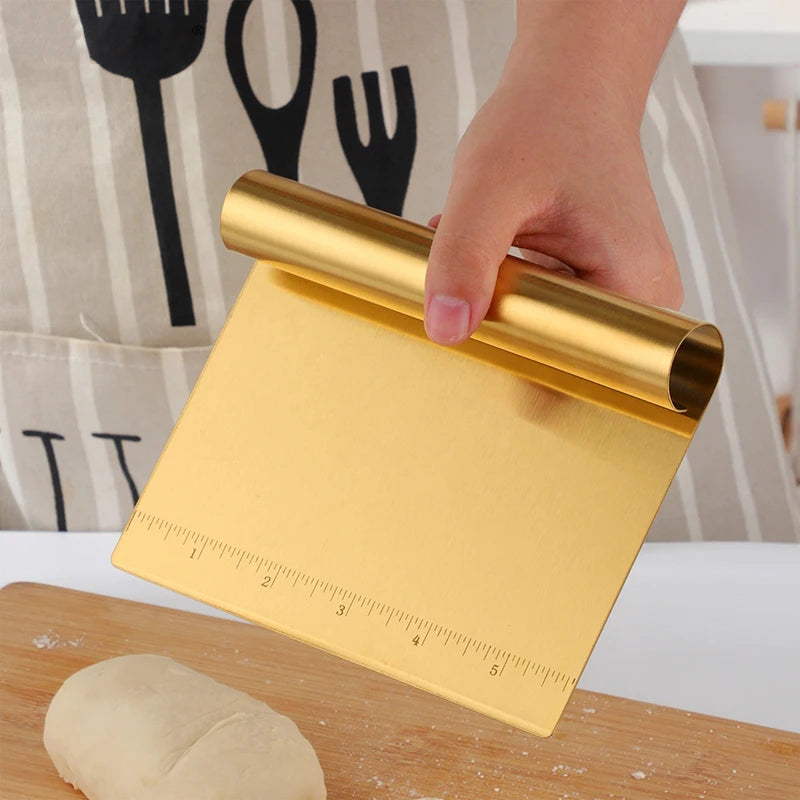 Gold Noodle Cutter Stainless Steel Pastry Dough Cutter Craper with Scale Measurements for Baking Vegetable Toast Sausage