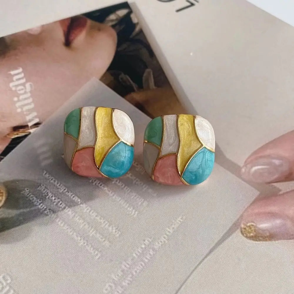 Hemasa Dripping Oil Fashion Jewelry Alloy Ear Studs Women Square Earrings Girl Stud Earrings Korean Style Earrings