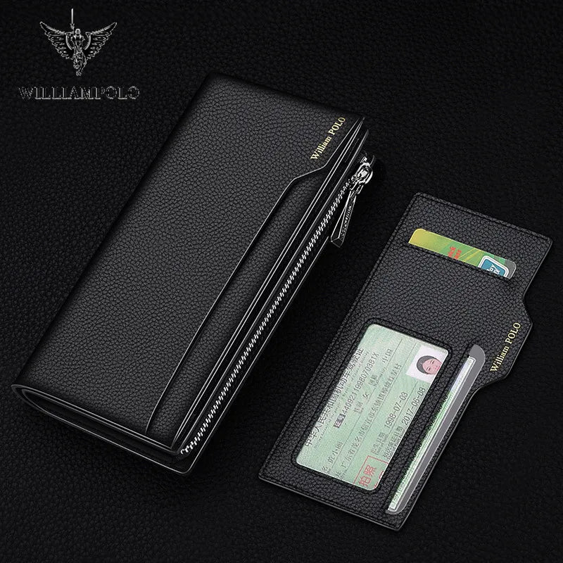 Hemasa Leather Male Wallet Credit Card Holders  Mobile Phone Bag Zipper Purse Handbag