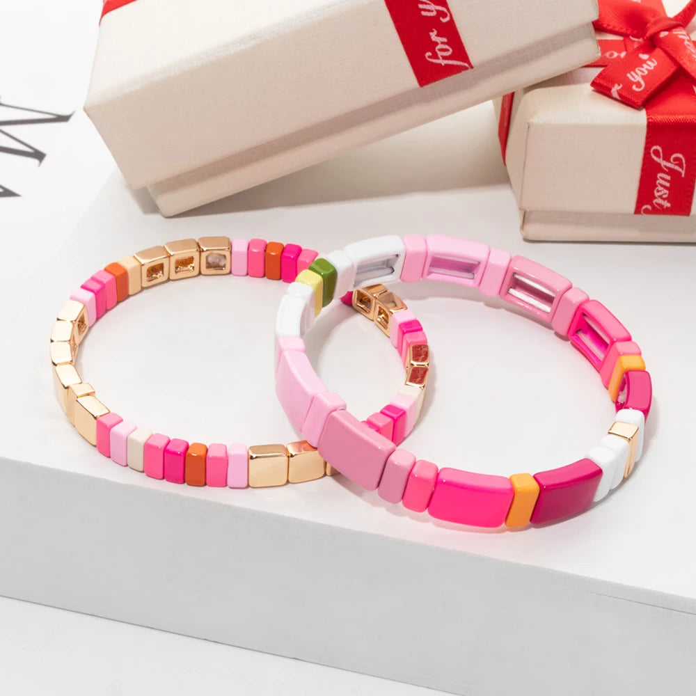 Hemasa  Enamel Tile Beaded Stretch  Bracelet for Women/ Girls