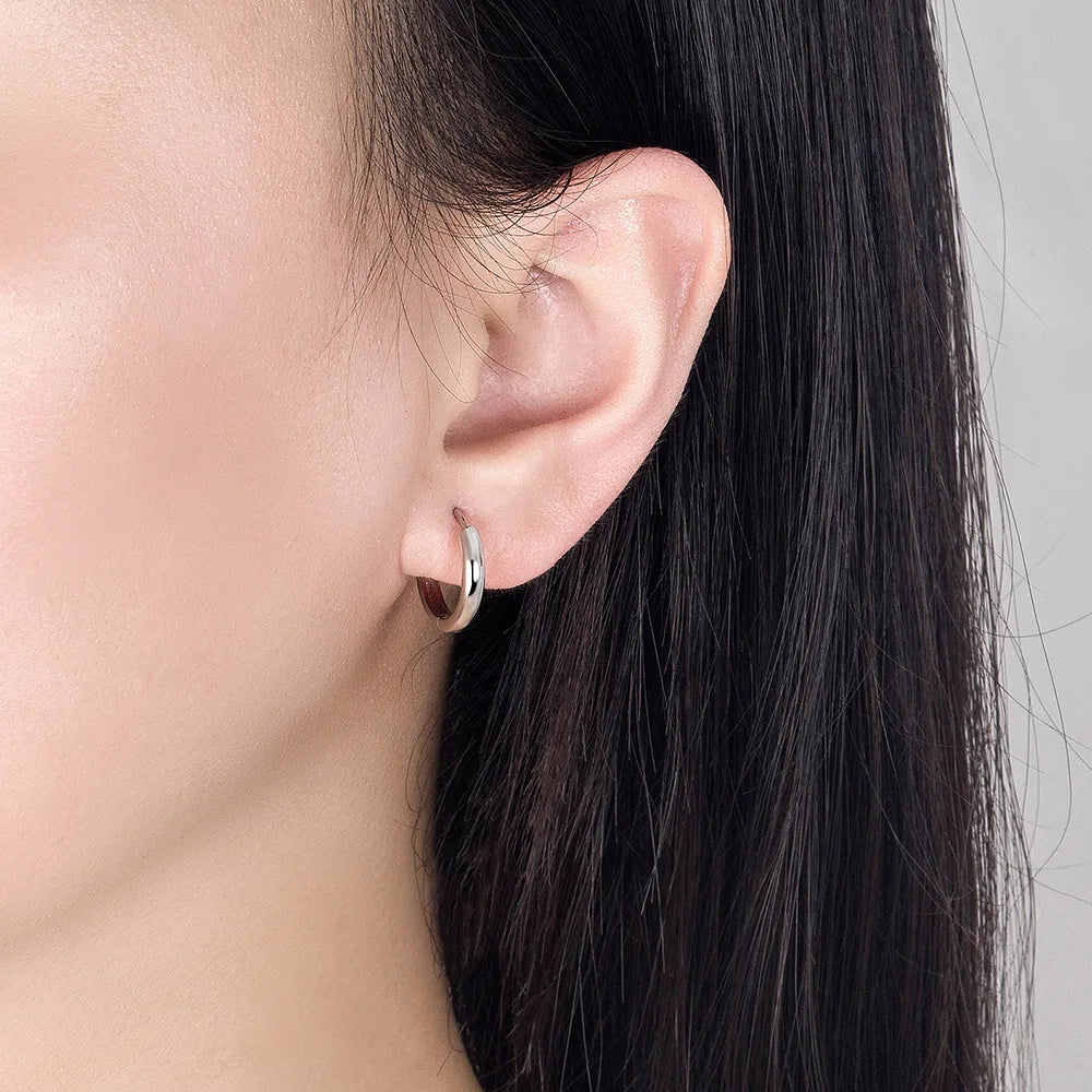 100% Real 925 Sterling Silver Minimalist Bohemian Round Ear Buckle for Women Punk Unisex Rock Hoop Earring Jewelry Accessories