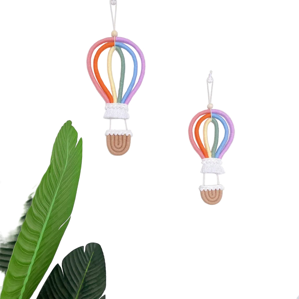 Hemasa  Hot Air Balloon Wall Hanging / Macrame Rianbow Tapestry / Kids Room Decoration