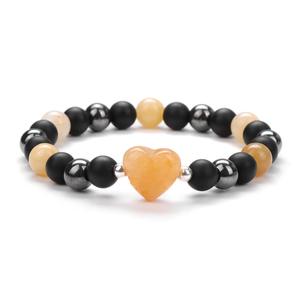 8mm Natural Stone Bracelet Love Heart Shape Tiger Eye Agates Quartz Beads Charm Bracelet for Women Men Fashion Jewelry Gift