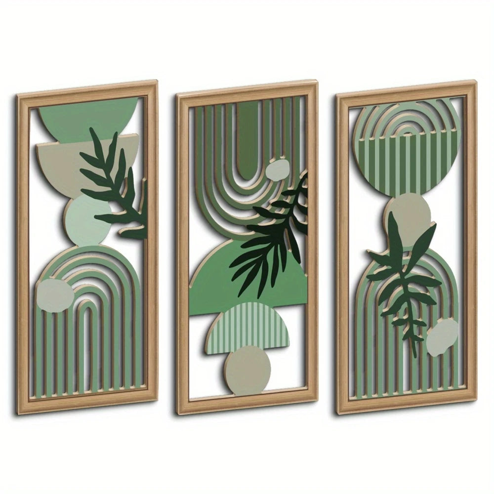Hemasa 3pcs Boho style Hollow Wood Retro Rustic Leaf Pattern Wall Hanging Art Living Room Bedroom Wall Hanging Home Decoration